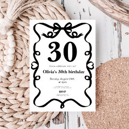Elegant black bow 30th birthday invitation inbjudningar