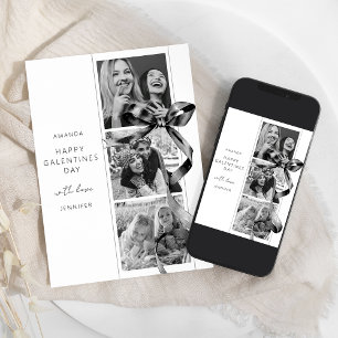 Elegant Black Bow 3 Foto Galentines Day Card Julkort