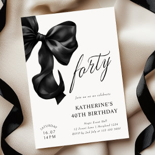 Elegant Black Bow 40:e födelsedagen Inbjudningar