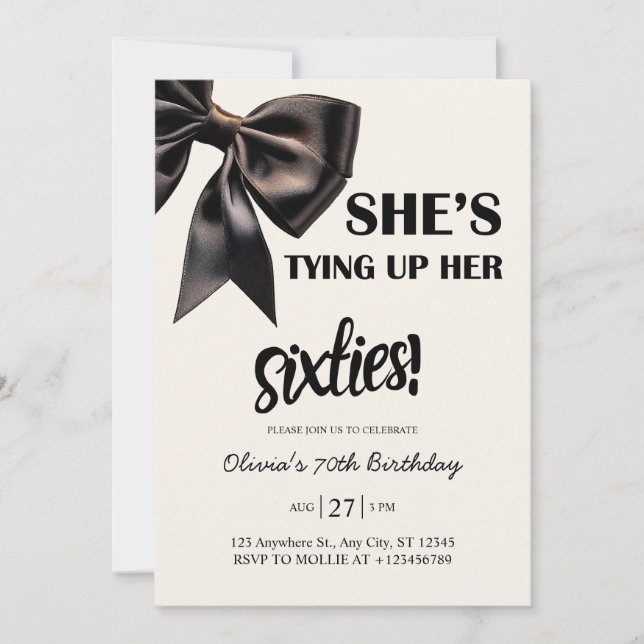 Elegant Black Bow 70:e födelsedagen Inbjudningar (Framsida)