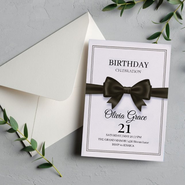 Elegant Black Bow Birthday Invitation Inbjudningar (Skapare uppladdad)