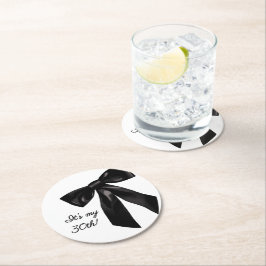 Elegant Black Bow Birthday Party Coasters Underlägg Papper Rund