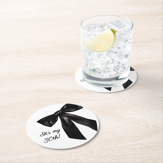 Elegant Black Bow Birthday Party Coasters Underlägg Papper Rund (Insitu)