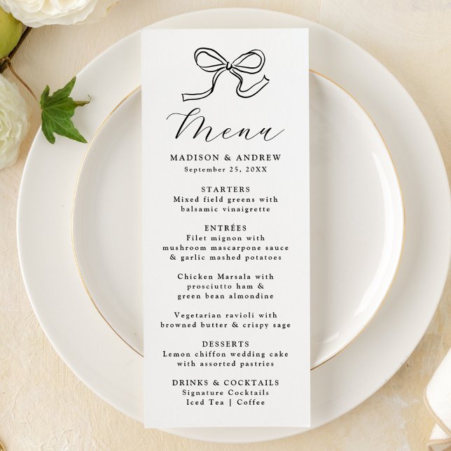 Elegant Black Bow Bröllop Meny (Skapare uppladdad)