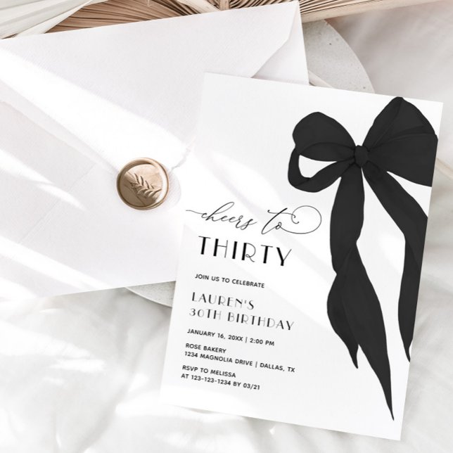 Elegant Black Bow Cheer To Thirty 30th Birthday Inbjudningar (Skapare uppladdad)