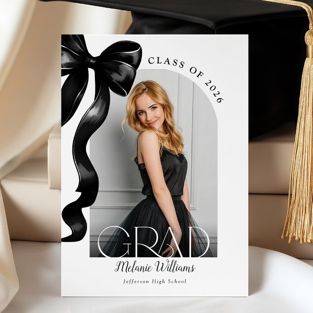 Elegant Black Bow Graduation Announcement Meddelande (Skapare uppladdad)