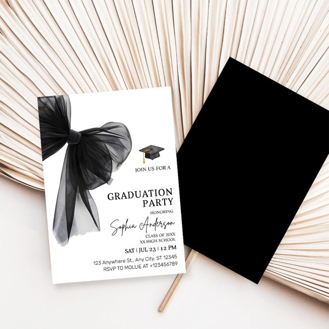 Elegant Black Bow Graduation Party Inbjudningar (Skapare uppladdad)