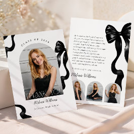 Elegant Black Bow Graduation Photo Thank You Card Tack Kort
