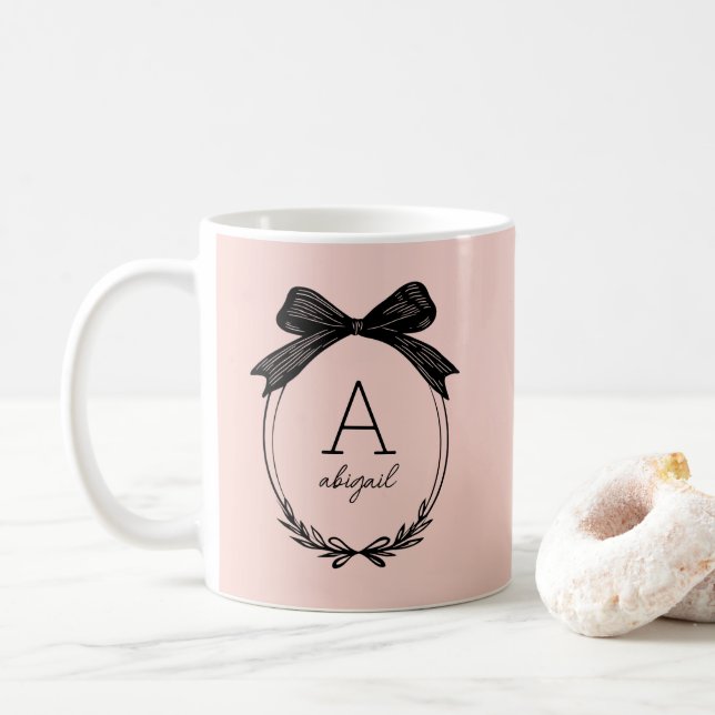 Elegant Black Bow Initial Chic Blush Pink Monogram Kaffemugg (Med munk)