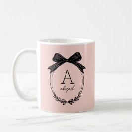 Elegant Black Bow Initial Chic Blush Pink Monogram Kaffemugg