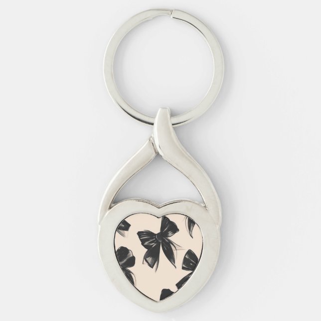 Elegant Black Bow Mönster iphone case Twisted Heart Silverfärgad Nyckelring (Framsidan)