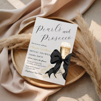 Elegant Black Bow Pearls Bridal Shower Invitation Inbjudningar