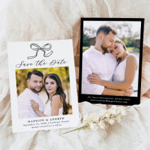 Elegant Black Bow Photo Bröllop spara datum