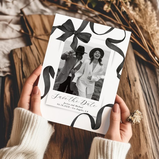 Elegant Black Bow Photo Spara Datumet (Skapare uppladdad)