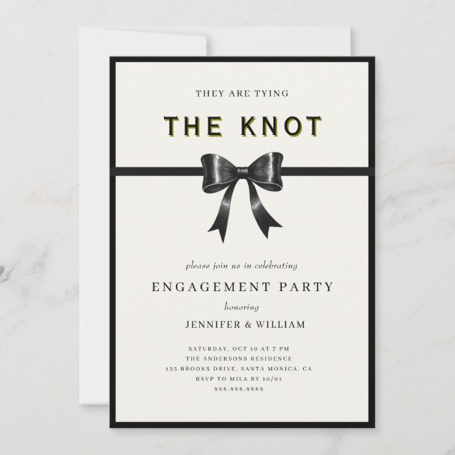 Elegant Black Bow Tying the knot Engagement Party Inbjudningar (Framsida)
