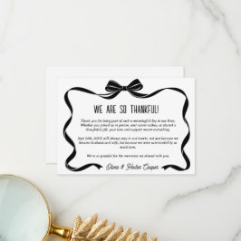 Elegant Black Bow Wedding Thank you card Tack Kort