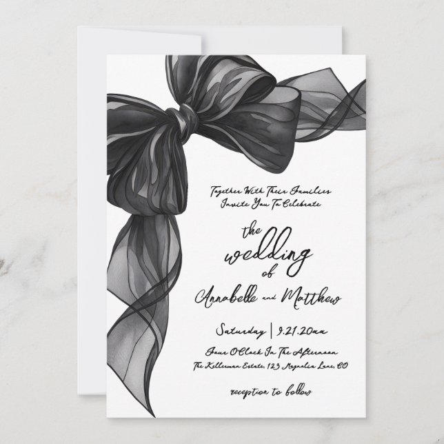 Elegant Black Bow Whimsical Wedding Inbjudningar (Framsida)