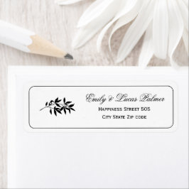 Elegant black branch and border formal wedding returadress etikett