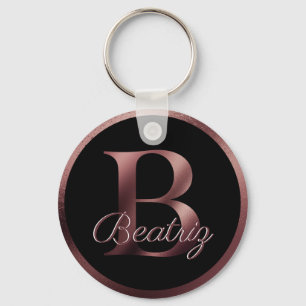 Elegant Black Brev B Ro Guld Metallic Monogram Nyckelring