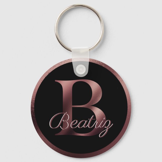 Elegant Black Brev B Ro Guld Metallic Monogram Nyckelring (Framsida)