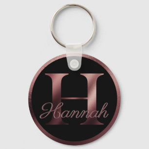 Elegant Black Brev H Ro Guld Metallic Monogram Nyckelring