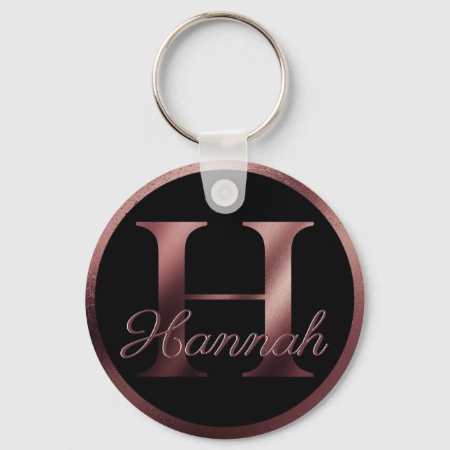 Elegant Black Brev H Ro Guld Metallic Monogram Nyckelring (Framsida)