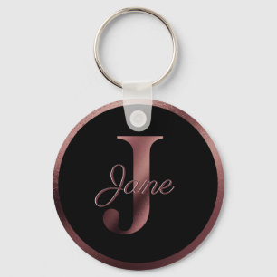 Elegant Black Brev J Ro Guld Metallic Monogram Nyckelring