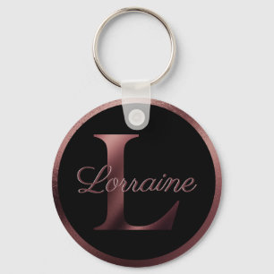 Elegant Black Brev L Ro Guld Metallic Monogram Nyckelring