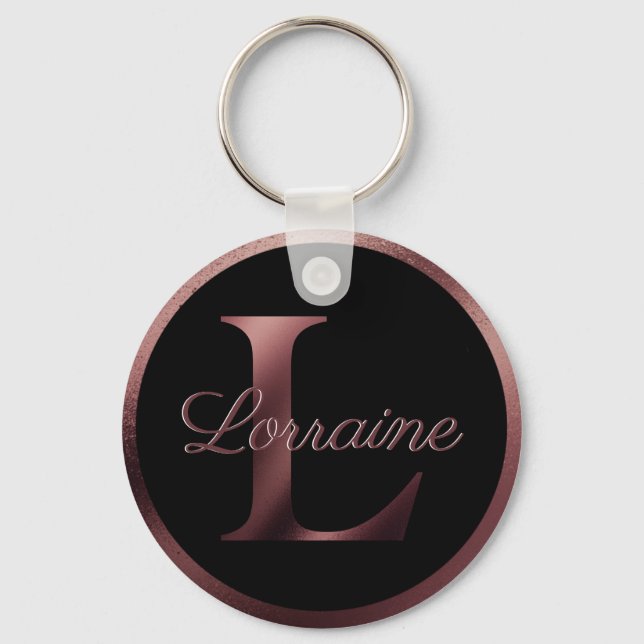Elegant Black Brev L Ro Guld Metallic Monogram Nyckelring (Framsida)