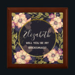 Elegant Black Bridesmaid Frieri box Minnesask<br><div class="desc">Rustiska,  moderna,  elegant,  botaniska chic svarta Bridesmaid frieri låda med vattenfärgsblommor av  rosa.</div>