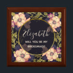 Elegant Black Bridesmaid Frieri box Minnesask<br><div class="desc">Rustiska,  moderna,  elegant,  botaniska chic svarta Bridesmaid frieri låda med vattenfärgsblommor av  rosa.</div>