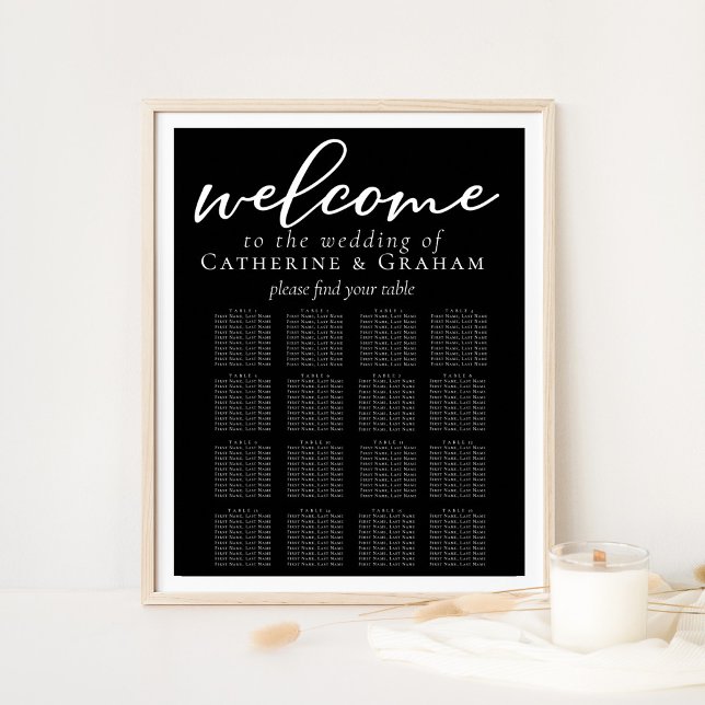 Elegant Black Bröllop 16 Bord Sittplatsdiagram Poster (Skapare uppladdad)