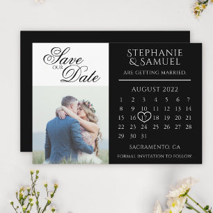 Elegant Black Bröllop Calendar Photo Spara Datumet
