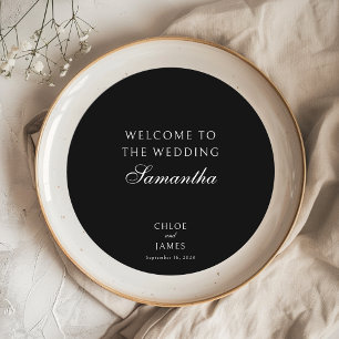 Elegant Black Bröllop Guest Namn Place Card Meny