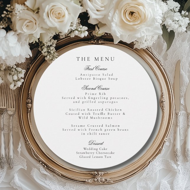 Elegant Black Bröllop Menu & Reception Tack Meny (This unique & elegant wedding reception menu is perfect for a classic, European-style celebration.)