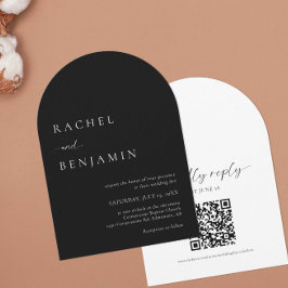Elegant Black Bröllop - minimalistkod, 2 sidor, QR Inbjudningar