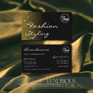 Elegant Black Brown Glitter Stars Chic med Logotyp Visitkort