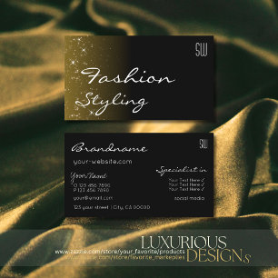 Elegant Black Brown Glitter Stars med Monogram Visitkort