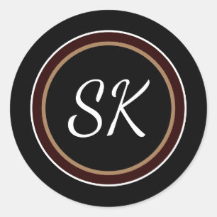 Elegant Black Brown Mix Professionell Monogram Runt Klistermärke