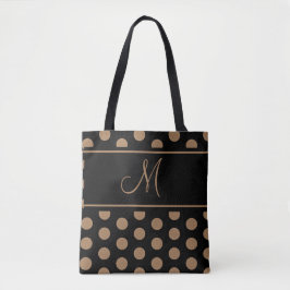 Elegant Black Brown Polka dots Rand Monogram Thr Tygkasse
