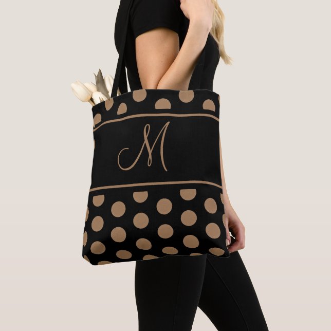 Elegant Black Brown Polka dots Rand Monogram Thr Tygkasse (Närbild)