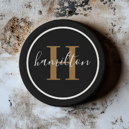 Elegant Black Brown Round Anpassningsbar Monogram  Underlägg