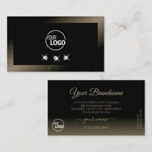 Elegant Black Brown Sparkling Diamonds med Logotyp Visitkort