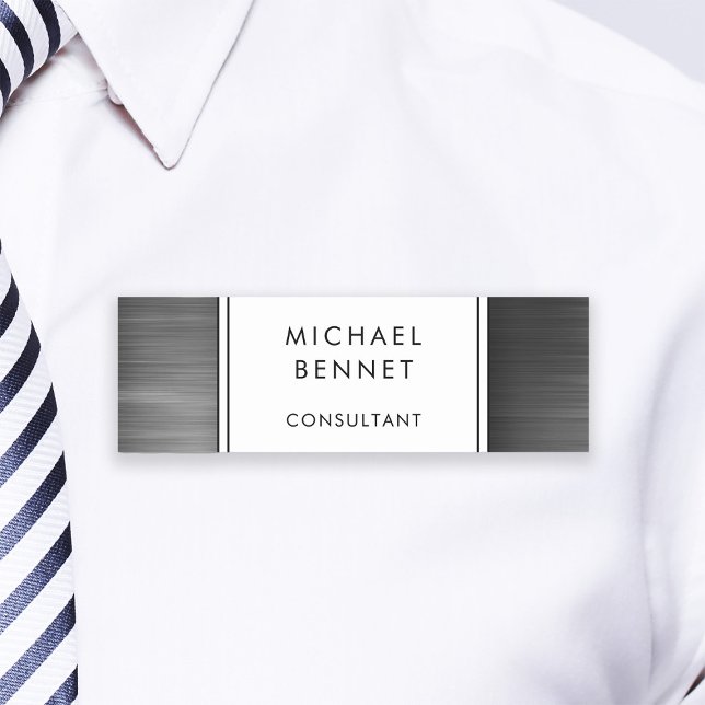 Elegant Black Brushed Metallic Business Namnbricka (Elegant Black Brushed Metallic Business Name Tag)
