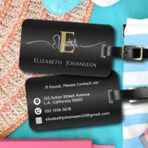 Elegant Black Brushed Metallic Guld Monogrammed