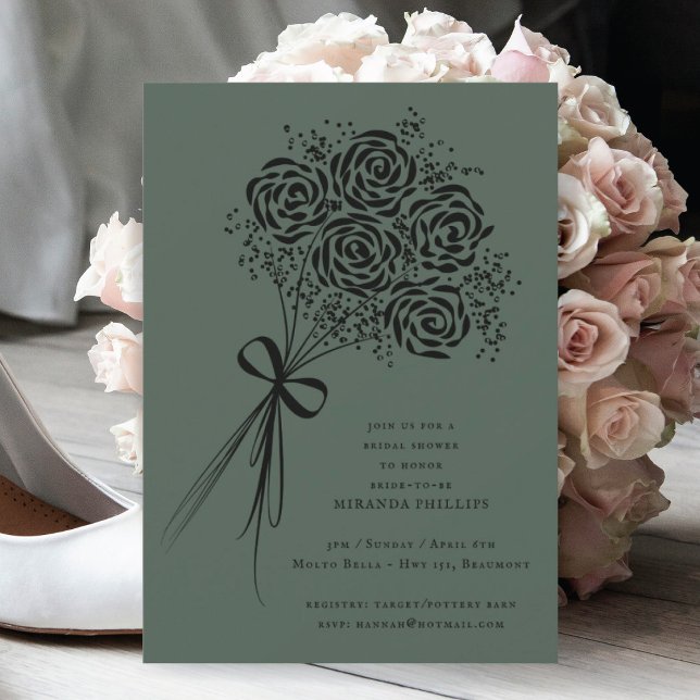 Elegant Black Bukett med rosor Möhippa Inbjudningar (Skapare uppladdad)