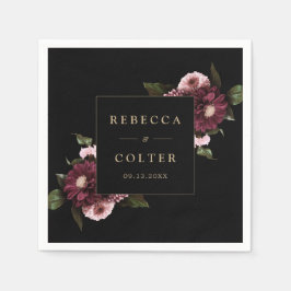 Elegant Black Burgundy Blommigt Bröllop Pappersservett