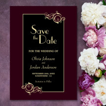 Elegant Black Burgundy Guld Bröllop