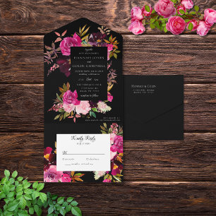 Elegant Black Burgundy Rosa Blommigt Ram allt på