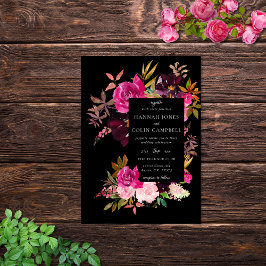 Elegant Black Burgundy Rosa Blommigt Ram Inbjudningar